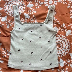 Floral Embroidered Beige Tank Top